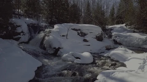 Dual Waterfall in winter Stock Footage 85544846