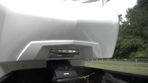 Dually Truck Pulls 5th Wheel Camper Behind Stock Footage 80535376