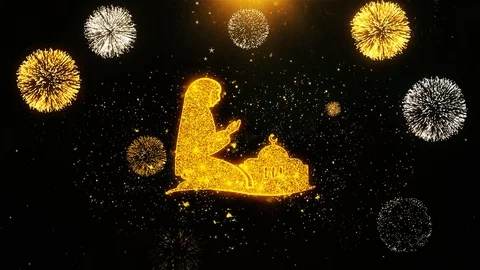 Dua,namaz,praying,islam,islamic Icon on Firework Display Explosion Particles. Stock Footage 115061503