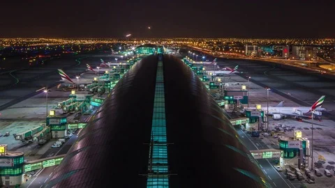 Dubai Airport Night Stock Footage 81152005