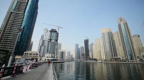 Dubai - AUGUST 7, 2014: Skyscrapers at Dubai Marina on August 7 in Dubai, UAE Stock-Footage 64229636