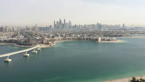 Dubai Beachfront With Downtown Skyline Across The Water Stock Footage 102715579