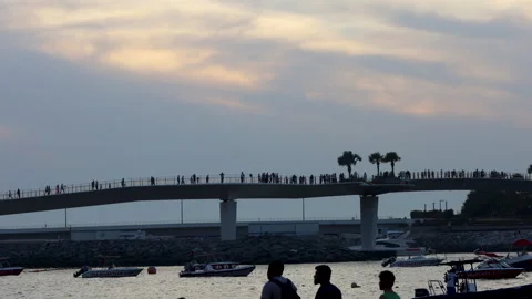 Dubai Bluewaters Bridge Sunset Timelapse Stock Footage 328016702