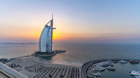 Dubai Burj Al Arab Sunset Timelapse Stock Footage