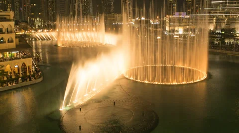 Dubai Burj Khalifa Fountain Timelapse Night Stock Footage