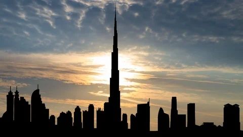 Dubai, The Burj Khalifa or Khalifa Tower: Time Lapse at Sunrise Stock Footage 119893115