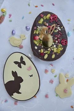 Dubai chocolate. Delicious Chocolate Easter Eggs Delight Every Confectioner.. Stock Photos