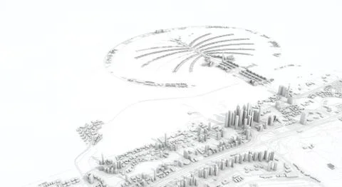 Dubai city map 3D Rendering. Aerial satellite view. Ilustración de archivo