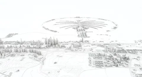 Dubai city map 3D Rendering. Aerial satellite view. Ilustración de archivo