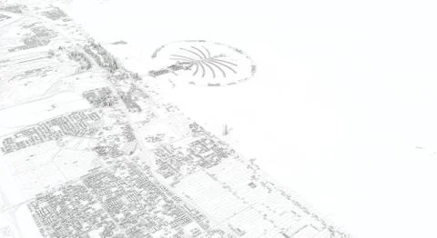 Dubai city map 3D Rendering. Aerial satellite view. Ilustración de archivo