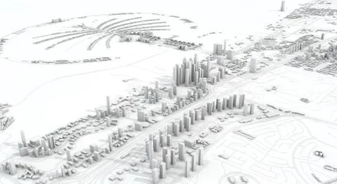 Dubai city map 3D Rendering. Aerial satellite view. Ilustración de archivo