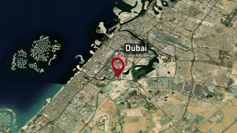Dubai City Map Zoom (UAE) from Space to Earth Video stock 264770089