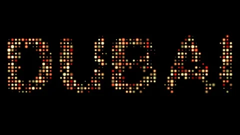 DUbai City Name in Bright Dotty Lights on Black Background Stock Footage 303932635