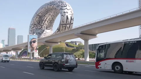 Dubai city - view of the iconic Dubai landmarks and Sheikh Zayed road in winter  Stock Footage 292824136