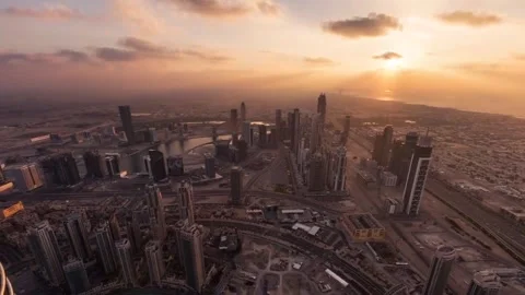Dubai Cityscape Sunset Timelapse with Cloud Movement Stock-Footage 327266317