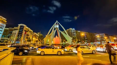 Dubai Clocktower night view Stock Footage 216860637