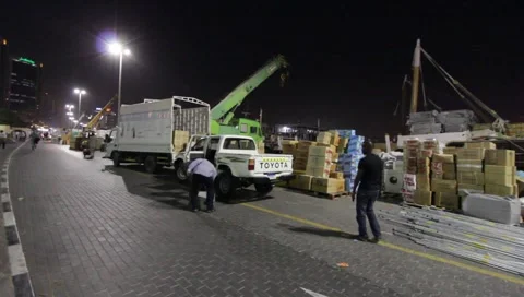 Dubai Creek Dock By Night Stock Footage 1644044