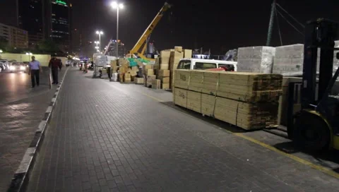 Dubai Creek Dock By Night Stock Footage 1644074