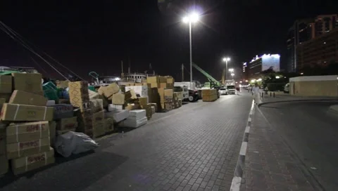 Dubai Creek Dock By Night Stock Footage 1644130