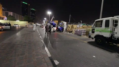 Dubai Creek Dock By Night Stock Footage 1644148