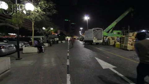 Dubai Creek Dock By Night Stock Footage 1644166