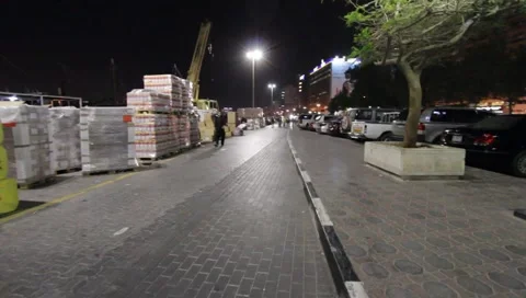 Dubai Creek Dock By Night Stock Footage 1644172