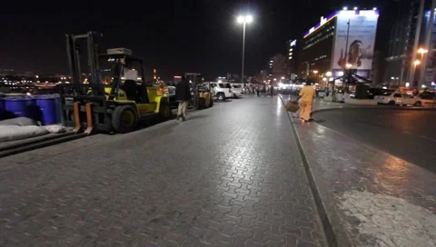 Dubai Creek Dock By Night Stock Footage 1644198