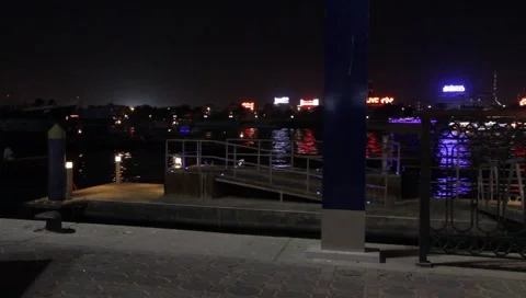 Dubai Creek Dock By Night Stock Footage 1644245