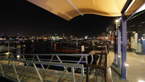 Dubai Creek Dock By Night Stock Footage 1644285