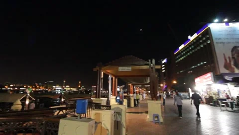 Dubai Creek Dock By Night Stock Footage 1644350