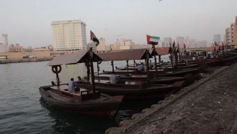 Dubai Creek In The Evening Stock Footage 1100702