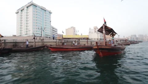 Dubai Creek In The Evening Stock Footage 1101021