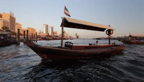 Dubai Creek In The Evening Stock Footage 1159836
