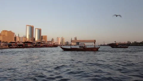 Dubai Creek In The Evening Stock Footage 1159914