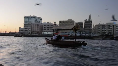 Dubai Creek In The Evening Stock Footage 1160014