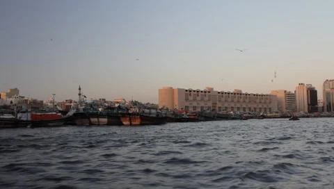 Dubai Creek In The Evening Stock Footage 1160034