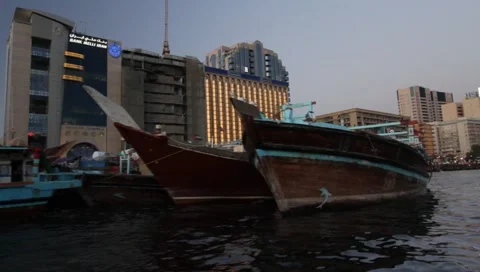 Dubai Creek In The Evening Stock Footage 1178726