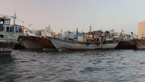 Dubai Creek In The Evening Stock Footage 1644511