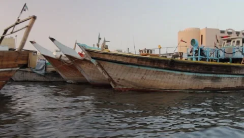 Dubai Creek In The Evening Stock Footage 1645560
