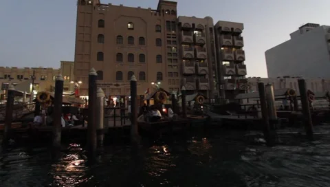 Dubai Creek In The Evening Stock Footage 1679453