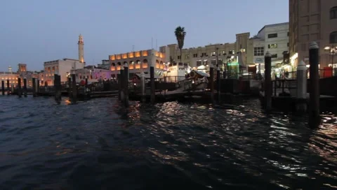 Dubai Creek In The Evening Stock Footage 1680921