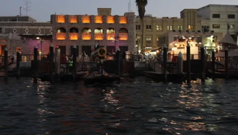 Dubai Creek In The Evening Stock Footage 1683005