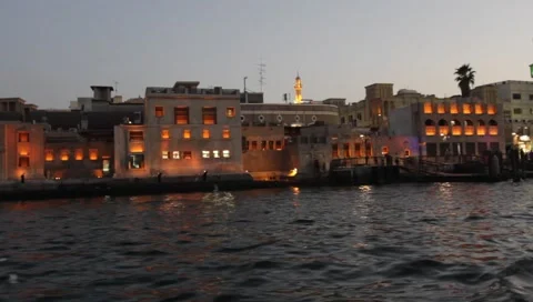 Dubai Creek In The Evening Stock Footage 1686323