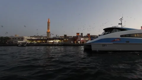 Dubai Creek In The Evening Stock Footage 1690435