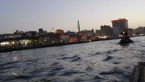 Dubai Creek In The Evening Stock Footage 1694312