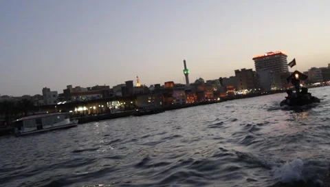 Dubai Creek In The Evening Stock Footage 1695984