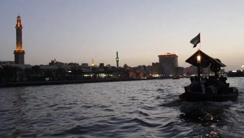 Dubai Creek In The Evening Stock Footage 1700224