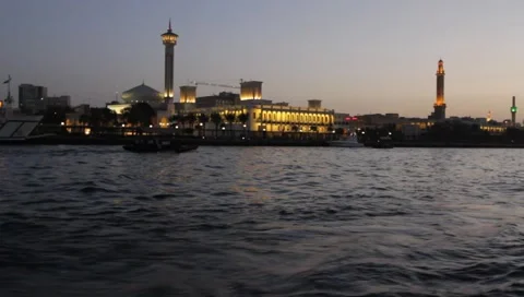 Dubai Creek In The Evening Stock Footage 1708521