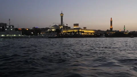 Dubai Creek In The Evening Stock Footage 1710639