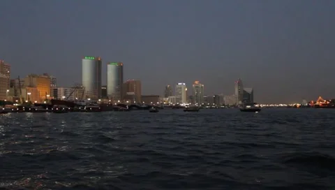 Dubai Creek In The Evening Stock Footage 1712728